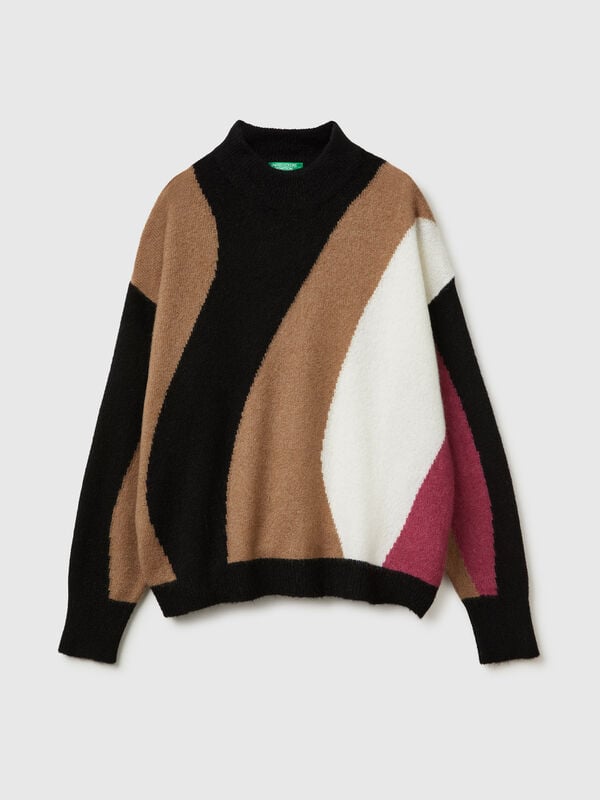 Pull intarsia coupe carrée Femme