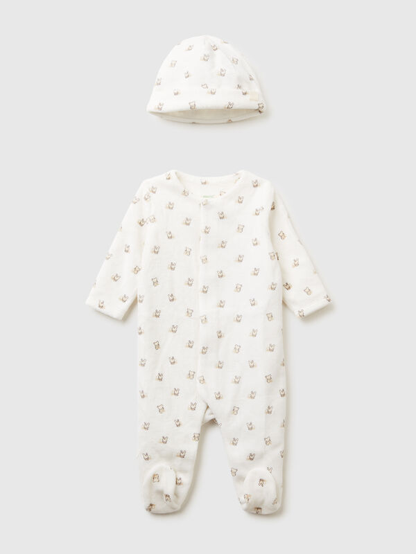 Set aus Chenille-Strampler und Mütze Newborn