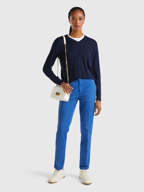 Chino slim fit in cotone blu Donna