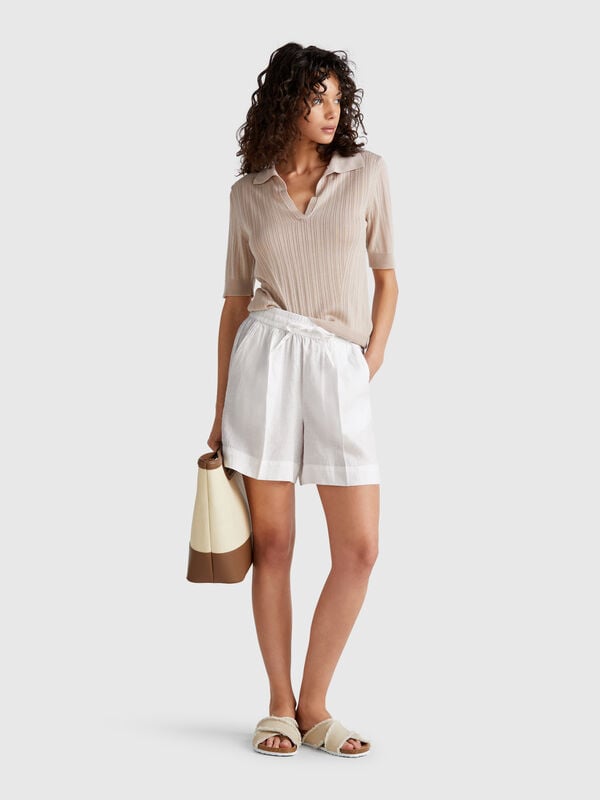 Shorts in puro lino con coulisse Donna