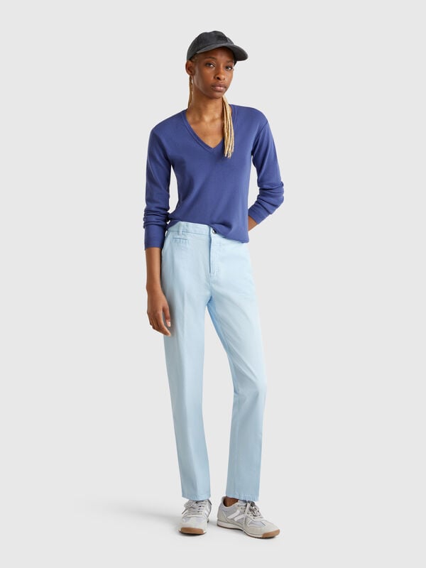 Chino slim bleu clair en coton Femme
