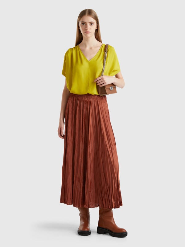 Pleated satin skirt Women