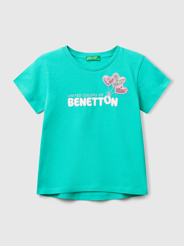 Maglietta con ricamo logo in cotone bio Bambina