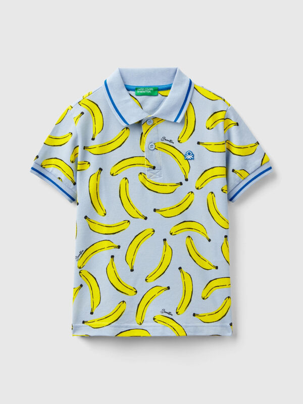 Himmelblaues Poloshirt mit Bananen-Pattern Jungen