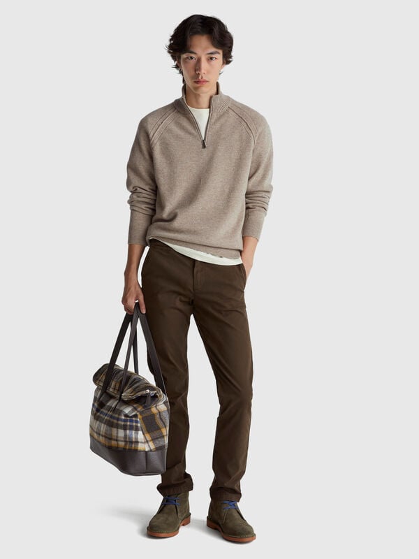 Pullover mit Reißverschluss 100% Merinowolle Herren