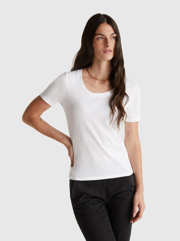 T-shirt manica corta in cotone a fibra lunga Donna