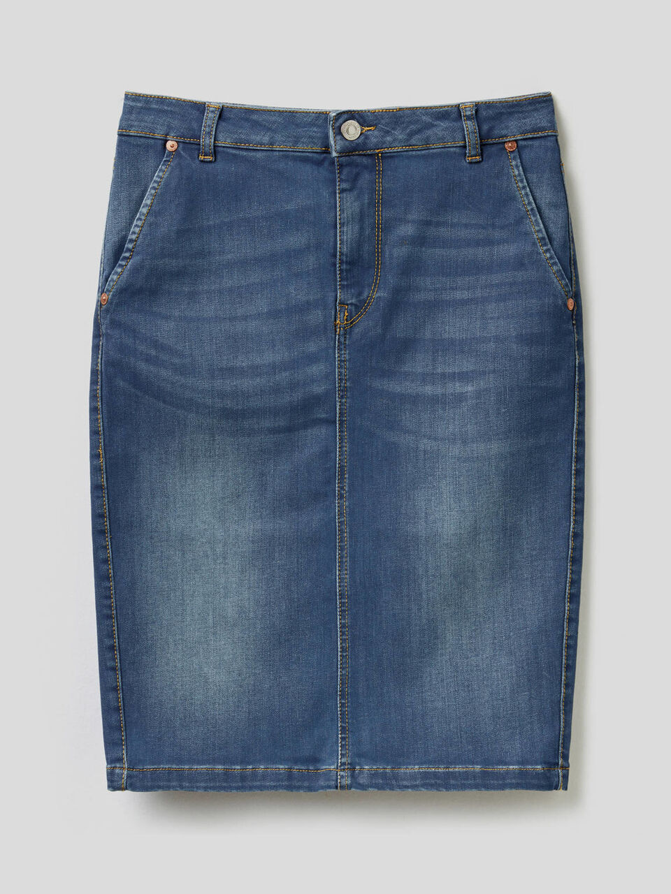 Stretch denim pencil skirt image number 1
