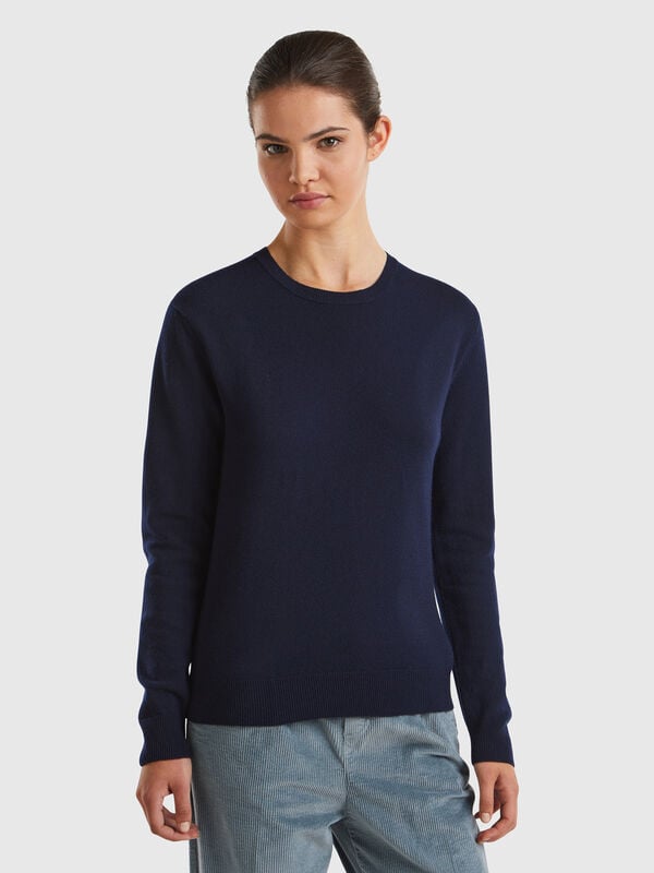 Maglia girocollo blu notte in lana Merino Donna