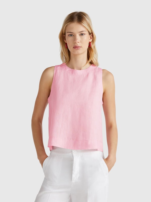 Top sans manches en pur lin Femme