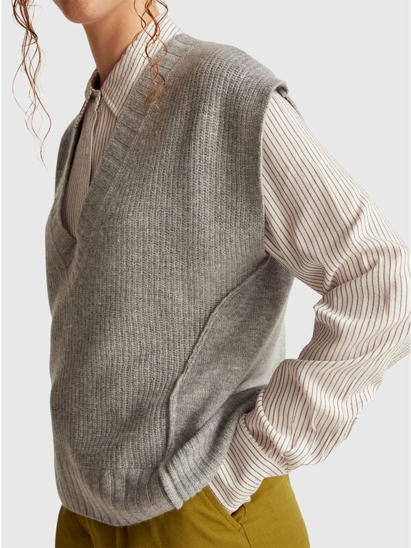 Gilet con scollo a V in misto lana Donna