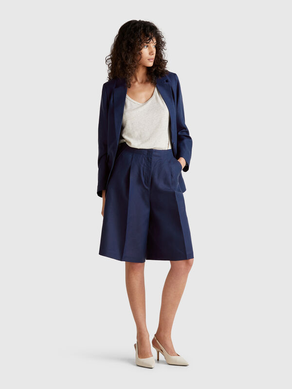 Bermuda mi-long en lin mélangé Femme