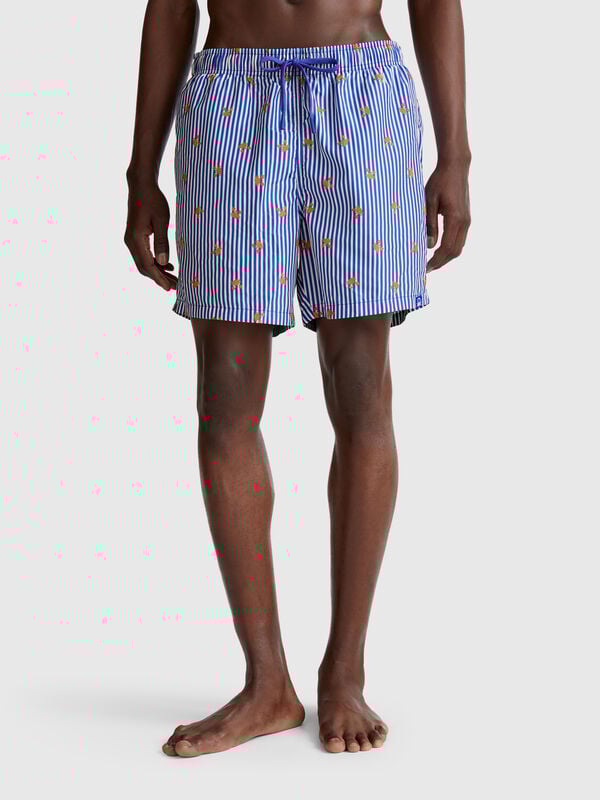 Short de bain en nylon à motifs Homme
