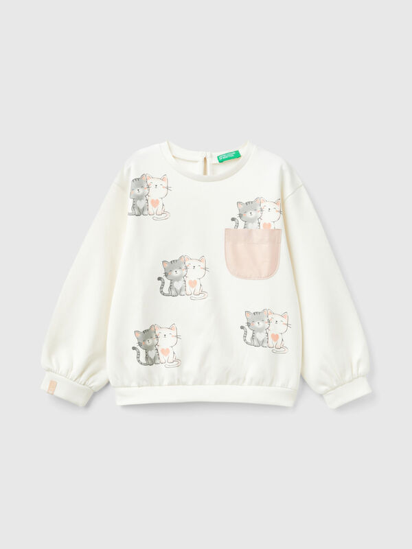 Sweatshirt with kitten print Junior Girl