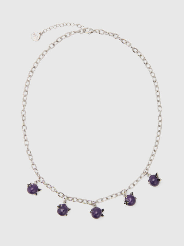 Collier argenté à myrtilles violettes Femme