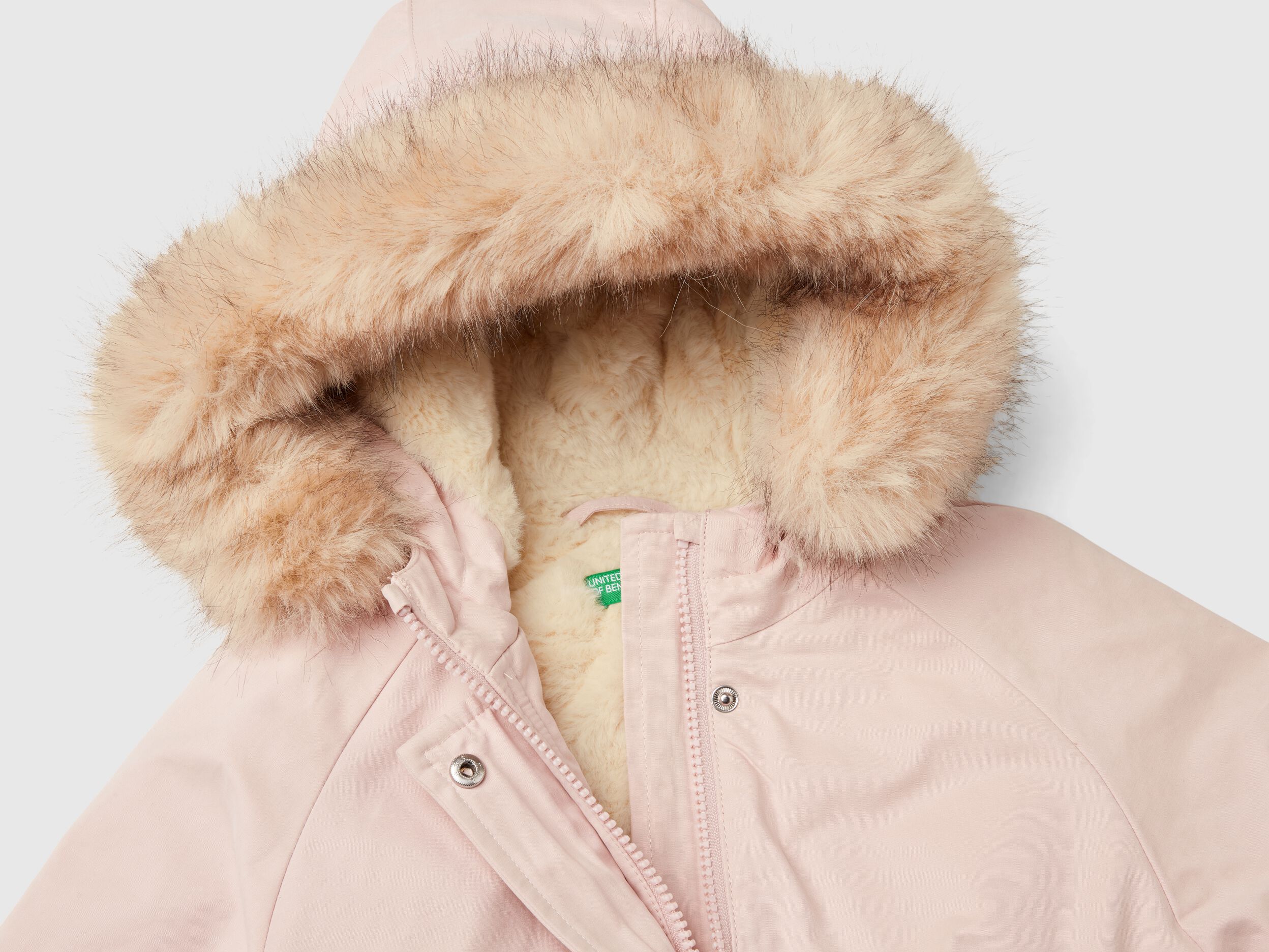 Padded parka with drawstring - Soft Pink | Benetton