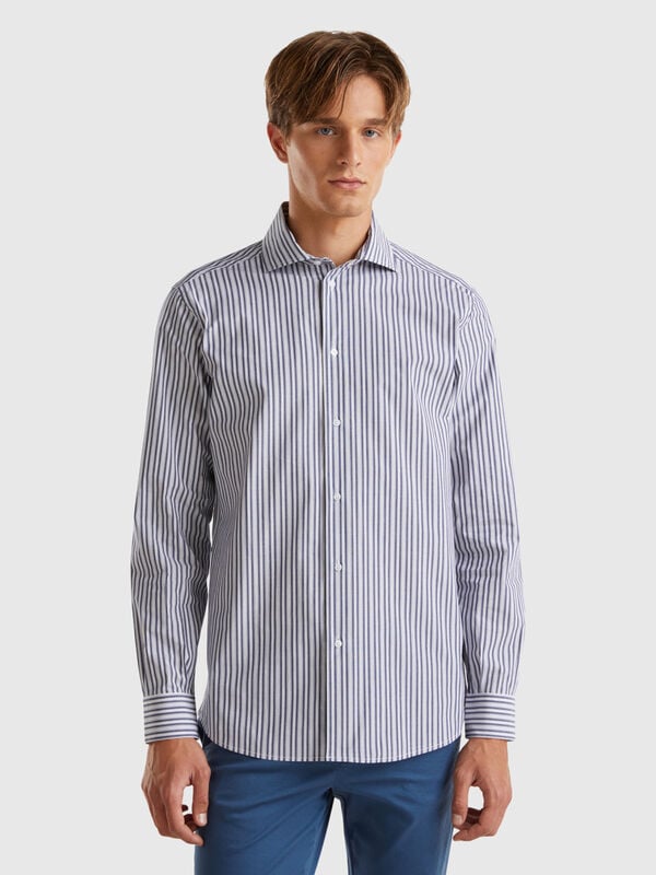 Camicia a righe in cotone stretch Uomo