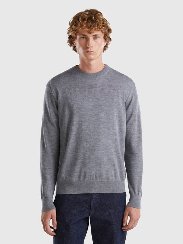 Dark gray sweater in pure Merino wool Men