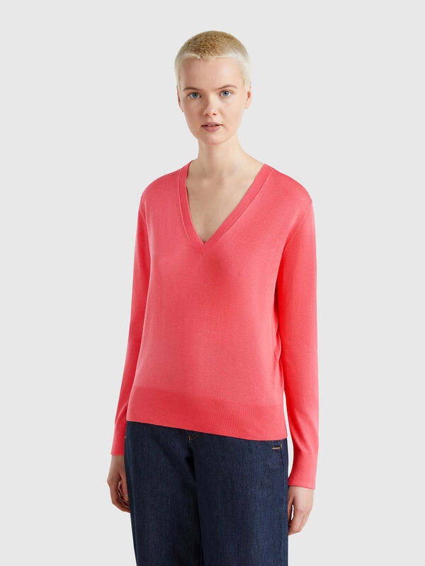 V-neck sweater in silk blend Women