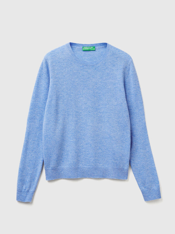Pull ras du cou bleu clair en laine mérinos Femme