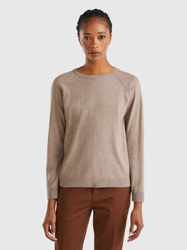 Marl brown crew neck sweater in wool and cashmere blend Women