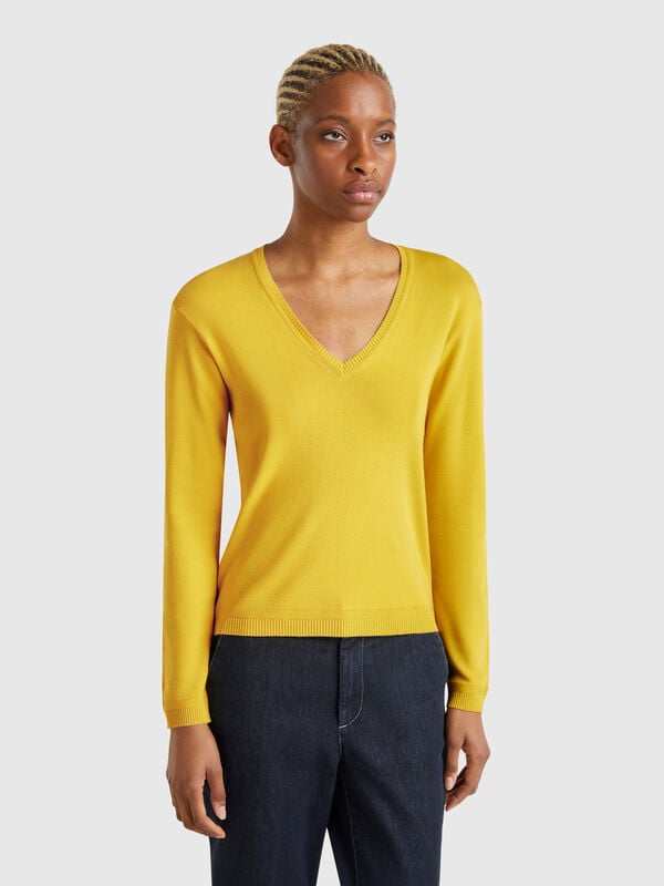 Pull en pur coton à col en V Femme