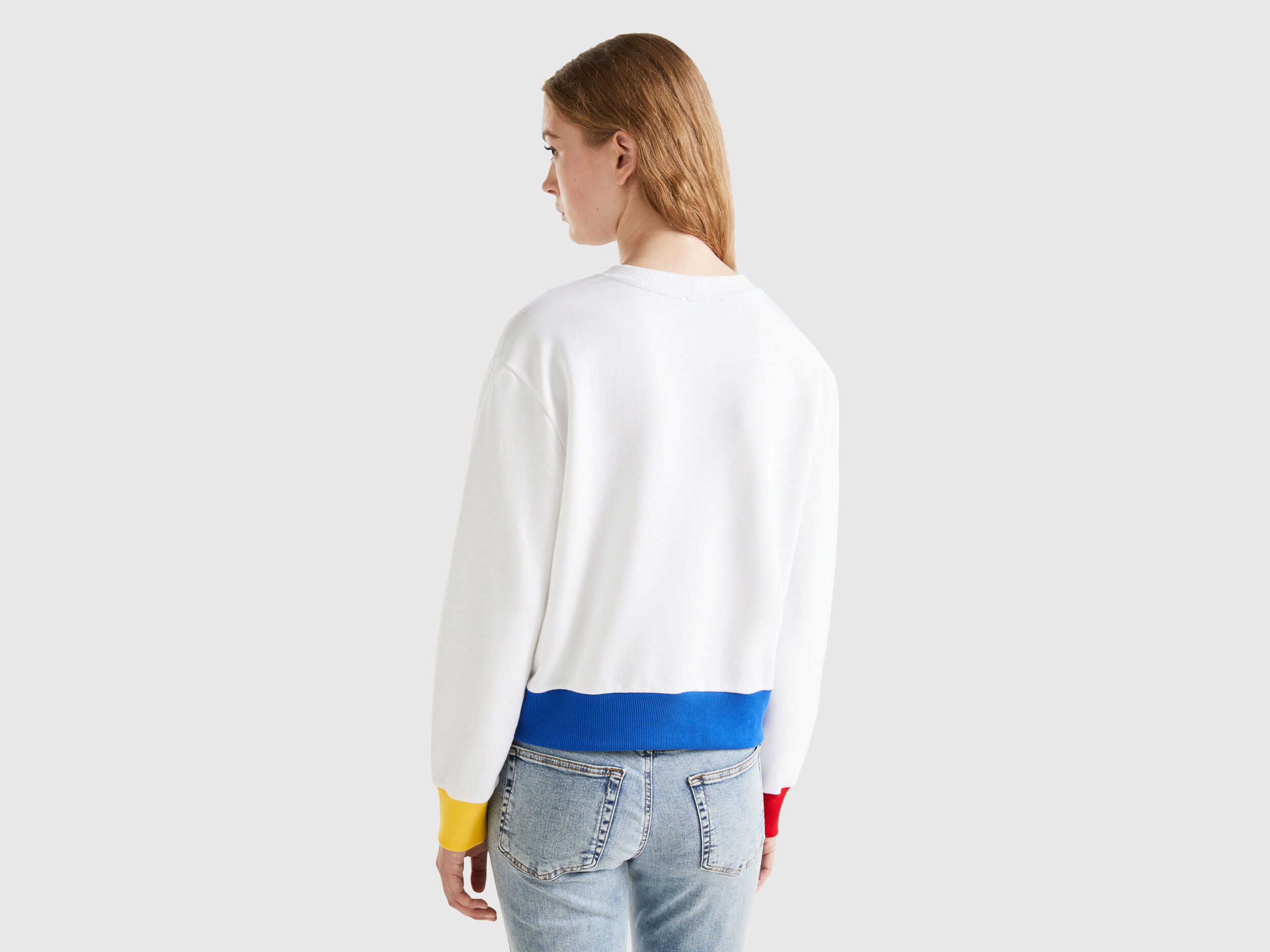 Felpa 100 cotone con stampa logo Bianco Benetton