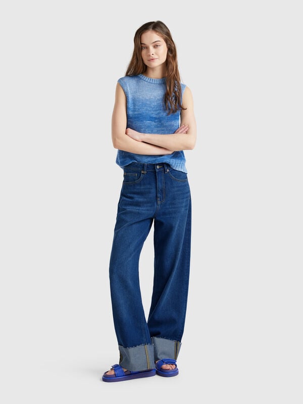 Jeans wide fit con risvolto Donna