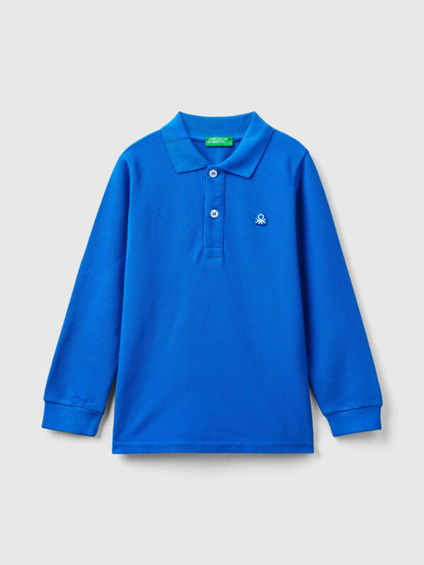 Long sleeve polo in organic cotton