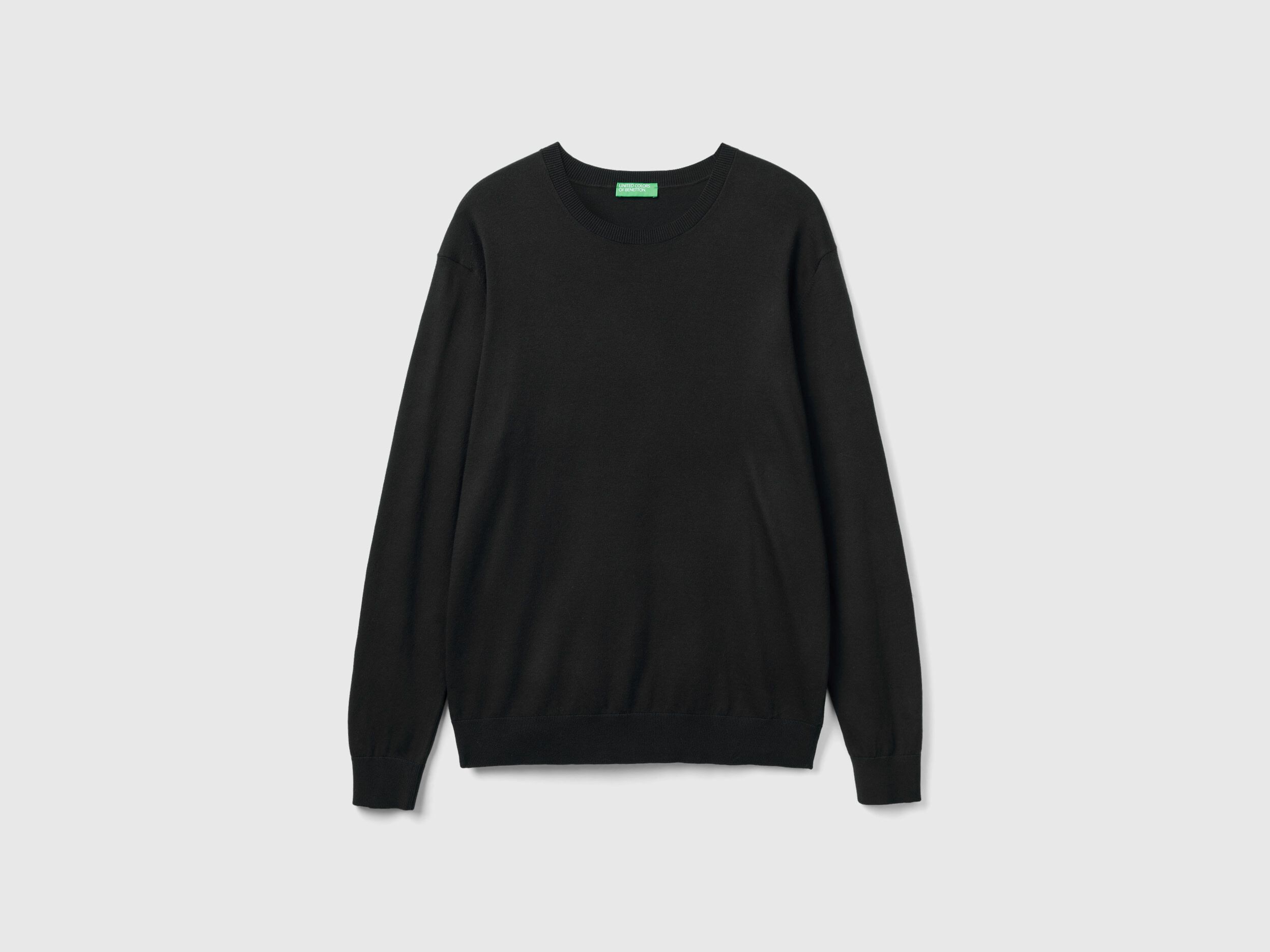 Crew neck sweater in lightweight cotton blend Black Benetton