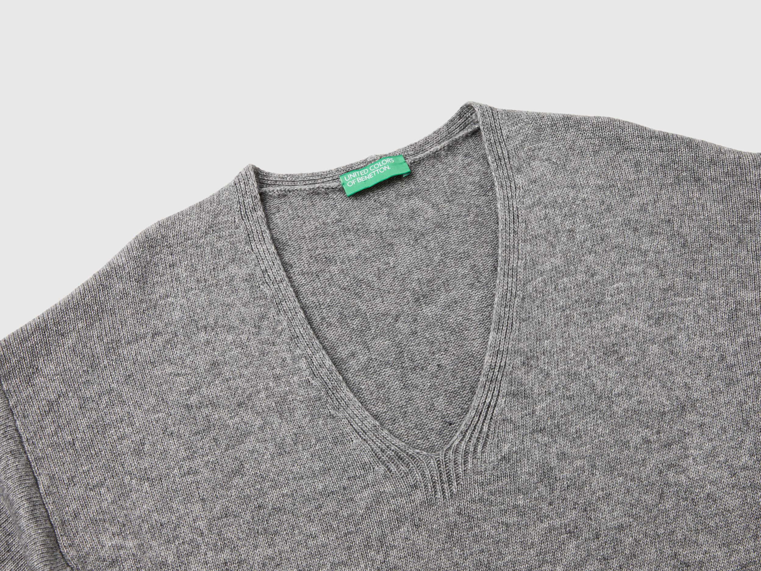 Maglia scollo a V in misto lana Grigio Benetton