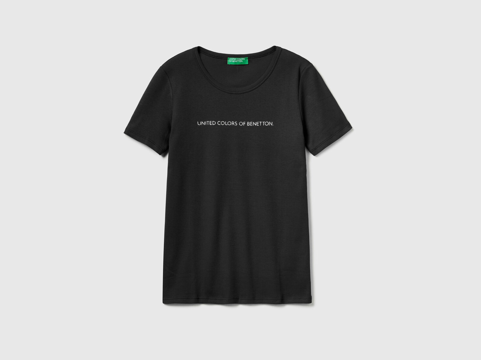 Logoprint Baumwolle T-Shirt glitzerndem mit 100% aus - Benetton | Schwarz