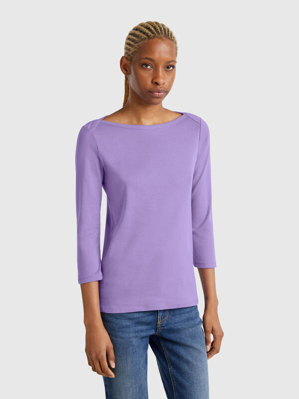 T-Shirt mit Boot-Ausschnitt aus 100% Baumwolle Damen
