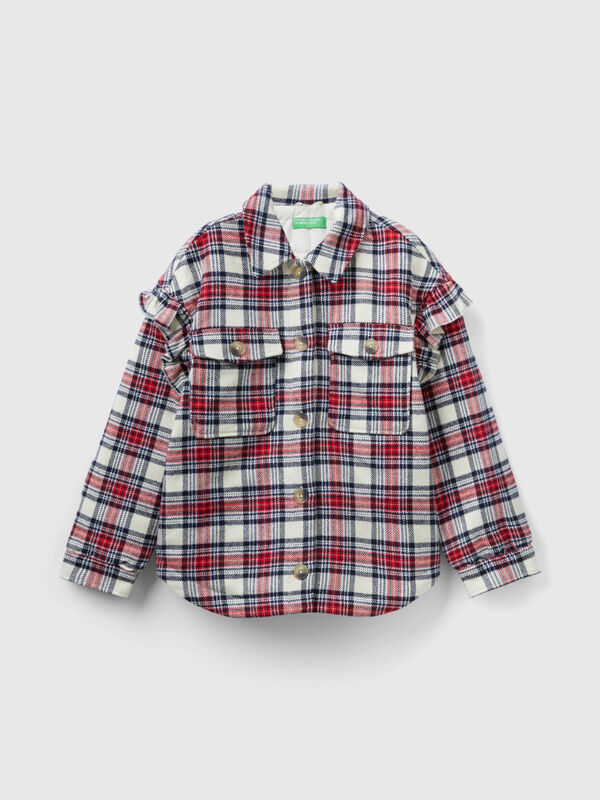Padded check jacket with ruffles