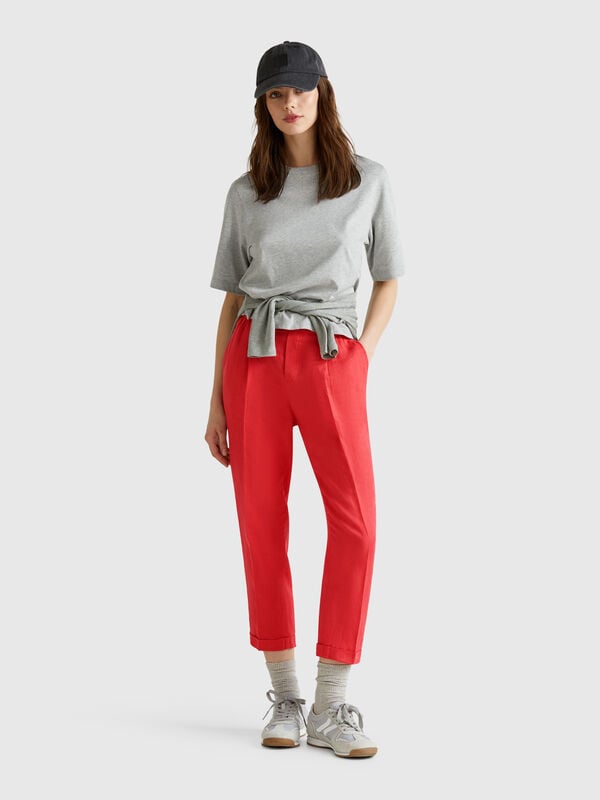 Pantaloni cropped in 100% lino Donna
