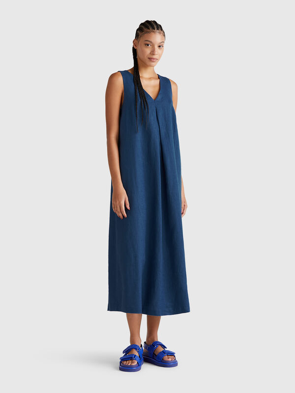Sleeveless dress in pure linen Women