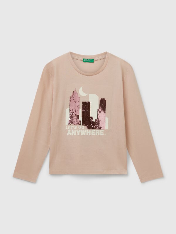 Maglietta con paillettes in cotone Bambina