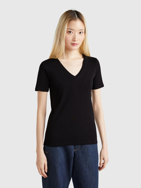 T-shirt in puro cotone con scollo a V Donna