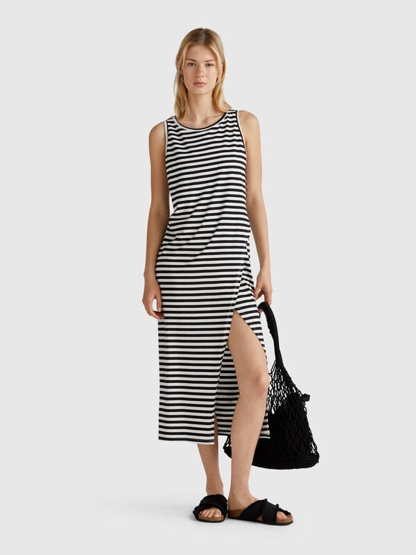 Striped dress with slit Women