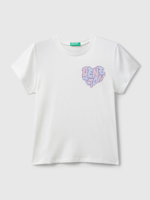 T-Shirt mit Glitzer-Logo Mädchen