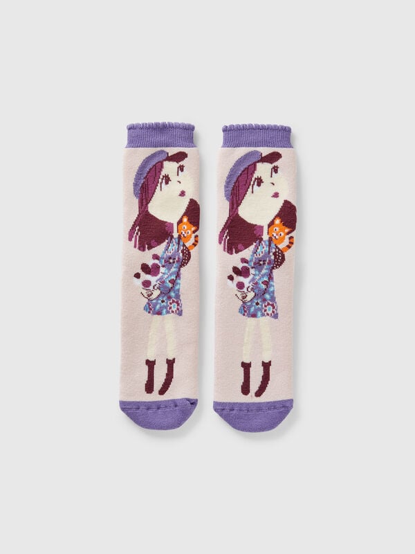 Rosa rutschfeste Socken mit Puppeneinlage Jungen