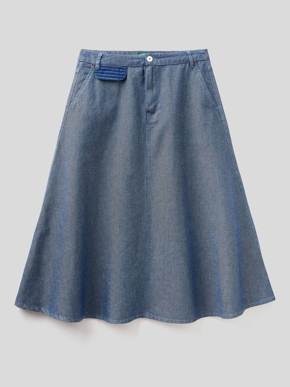 Gonna midi in denim di misto cotone image number 1