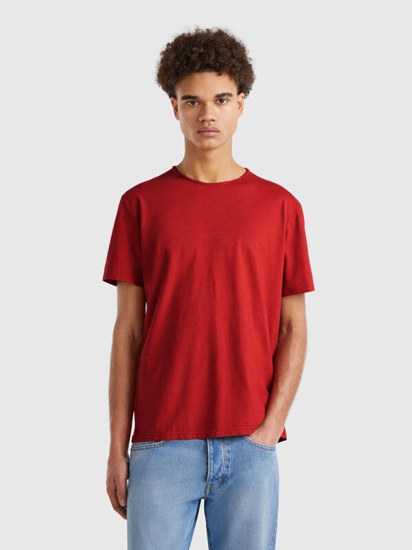 T-shirt rosso scuro in cotone fiammato Uomo