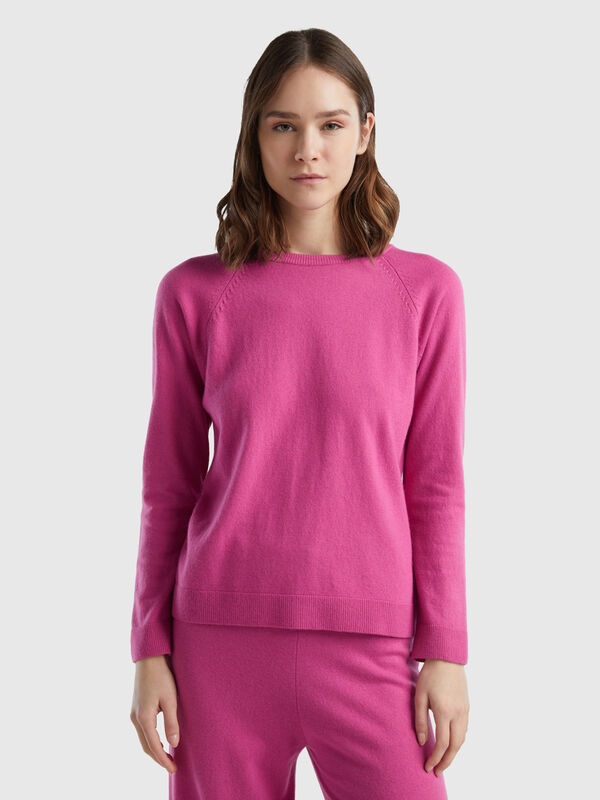 Maglia girocollo rosa in misto lana e cashmere Donna