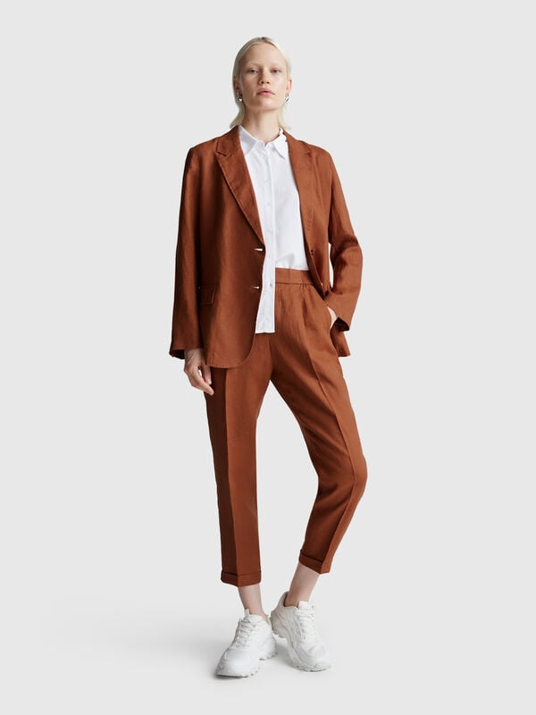 Pantaloni regular fit in puro lino Donna