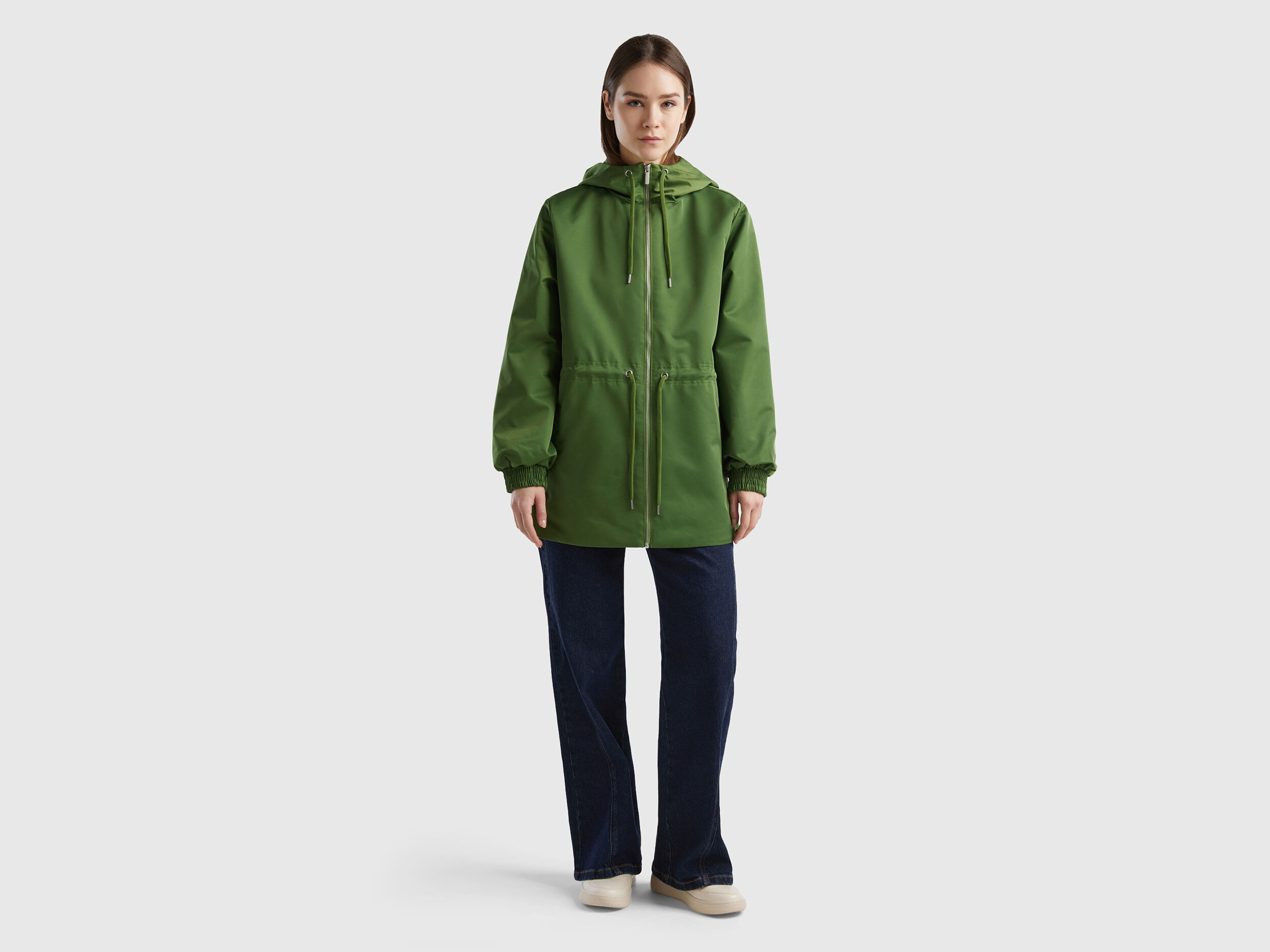 Jacket with hood in recycled fabric Military Green Benetton