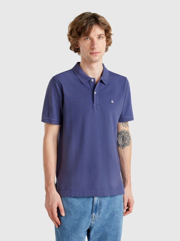 Polo ajusté bleu Homme
