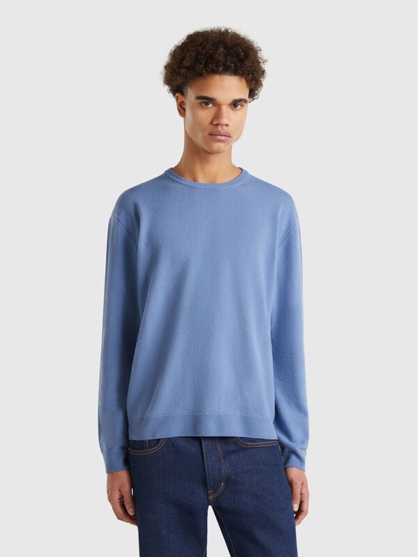 Pullover in Graublau aus reiner Merinowolle Herren