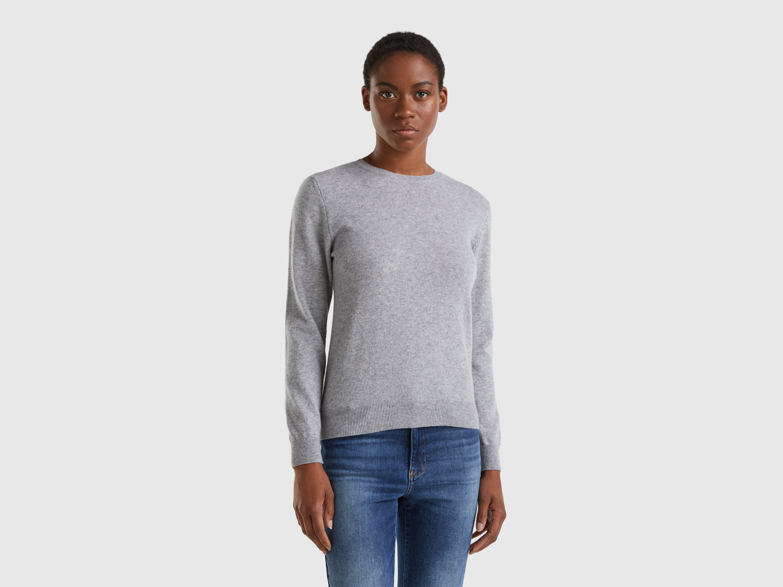 Light gray crew neck sweater in Merino wool Light Gray Benetton