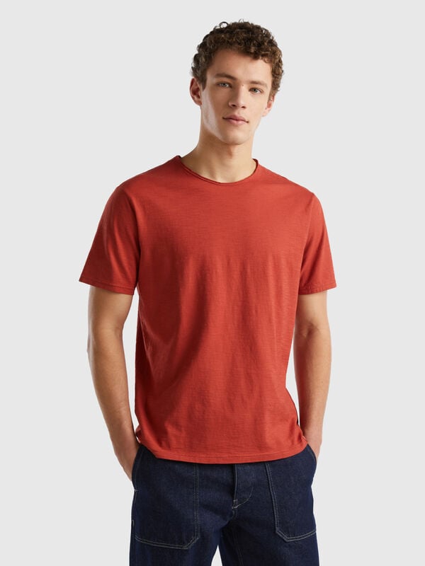 T-shirt rosso scuro in cotone fiammato Uomo