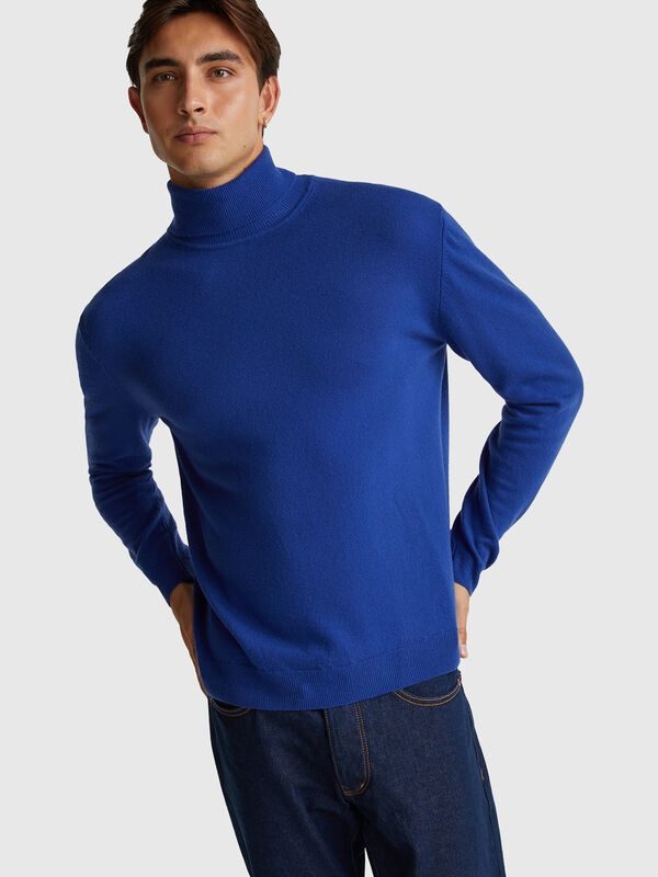 Dolcevita bluette in pura lana Merino Uomo